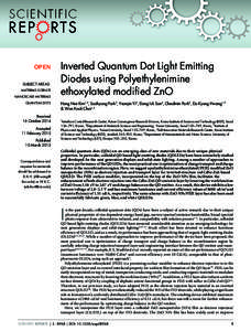 OPEN SUBJECT AREAS: MATERIALS SCIENCE NANOSCALE MATERIALS QUANTUM DOTS