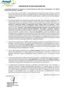 COMUNICADO N° 03- ADM.JUD.2017/AMOF-PNP LA ASOCIACIÓN MUTUALISTA DE OFICIALES DE LA POLICÍA NACIONAL DEL PERÚ HACE DE CONOCIMIENTO A LOS SEÑORES OFICIALES PNP ASOCIADOS, LO SIGUIENTE: 1.  EN LA FECHA, SIENDO LAS 19: