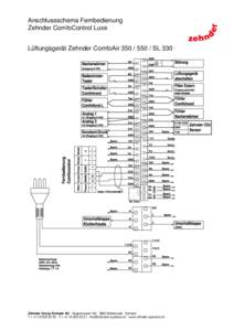 Anschlussschema Fernbedienung Zehnder ComfoControl Luxe Lüftungsgerät Zehnder ComfoAir[removed]SL 330 Zehnder Group Schweiz AG ∙ Zugerstrasse 162 ∙ 8820 Wädenswil ∙ Schweiz T + [removed] ∙ F + 41 43 