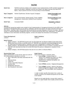 PACFISH Model Uses PACFISH monitoring modules were created to track implementation of USFS and BLM management plans for the salmon, steelhead, and bull trout listed in the Upper Columbia and Snake River Basins. Data is s