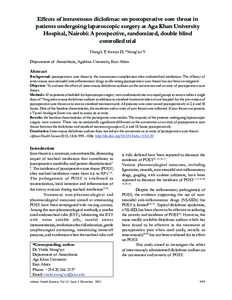 Effects of intravenous diclofenac on postoperative sore throat in patients undergoing laparoscopic surgery at Aga Khan University Hospital, Nairobi: A prospective, randomized, double blind controlled trial Thang’a P, K