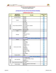 Dirección General de Calidad Ambiental Dirección de Calidad de Aguas LISTADO DE PLAYAS APTAS POR ENTIDAD FEDERAL  CARNAVALES 2014