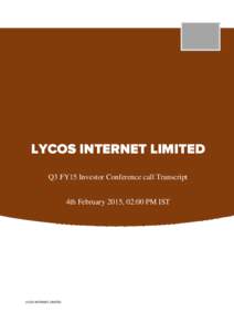 Microsoft Word - Transcription for Ybrant Digital -  Lycos Investor Relations Call on 4th Feb 2015 at 2 PM IST