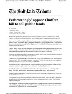 Feds ‘strongly’ oppose Chaffetz bill to sell public lands | The Salt Lake Tribune  Page 1 of 2 Feds ‘strongly’ oppose Chaffetz bill to sell public lands