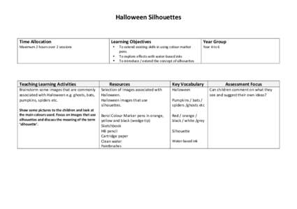 Halloween	
  Silhouettes Time	
  Allocation Maximum	
  2	
  hours	
  over	
  2	
  sessions Learning	
  Objectives •