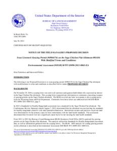 United States / United States Department of the Interior / Taylor Grazing Act / Grazing preference / Bureau of Land Management / Grazing / WY / Wyoming / Land management / United States Department of Agriculture / Environment of the United States