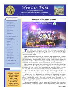 News in Print University of Santo Tomas MIGUEL DE BENAVIDES LIBRARY Issue No. 82