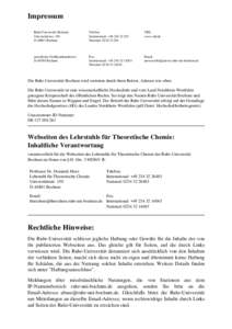 Impressum Ruhr-Universität Bochum Universitätsstr. 150 DBochum  Telefon: