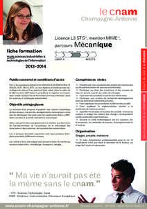 Licence L3 STS*, mention MIME*, bac bac+1  bac+2