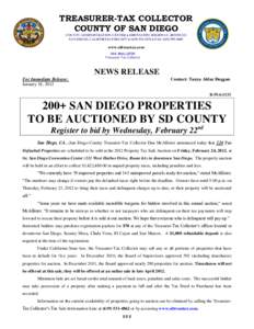 TREASURER-TAX COLLECTOR COUNTY OF SAN DIEGO COUNTY ADMINISTRATION CENTER  1600 PACIFIC HIGHWAY, ROOM 112 SAN DIEGO, CALIFORNIA  (  FAXwww.sdtreastax.com