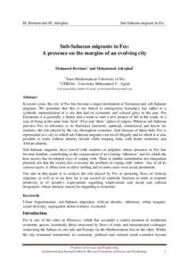 M. Berriane and M. Aderghal  Sub-Saharan migrants in Fes Sub-Saharan migrants in Fes: A presence on the margins of an evolving city
