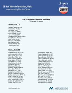114th Congress Freshmen Members 13 Senate, 60 House Senate – 12 R; 1 D William Cassidy (R-LA) Tom Cotton (R-AR) Joni Ernst (R-IA)
