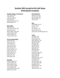 SunFest 2015 Juried Art & Craft Show Artist Booth Locations Drawings, Graphics, or Printmaking Jesse Kunerth, A30 Fred Fisher, B24 Ingrid Schindall, B25