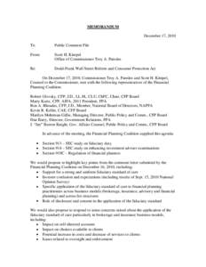 MEMORANDUM December 17, 2010 To: Public Comment File