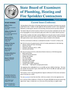 State Board of Examiners of Plumbing, Heating and Fire Sprinkler Contractors September 2017 BOARD MEMBERS