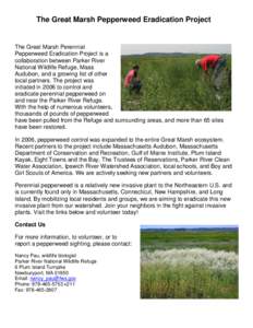 The Great Marsh Pepperweed Eradication Project  The Great Marsh Perennial Pepperweed Eradication Project is a collaboration between Parker River National Wildlife Refuge, Mass