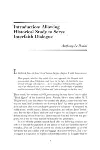 Introduction: Allowing Historical Study to Serve Interfaith Dialogue Anthony Le Donne  I