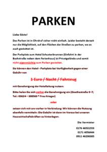 Parkordnung im Ferienhaus Thüringen in Ohrdruf