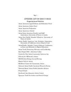 App 1 APPENDIX: LIST OF AMICI CURIAE Organizational Entities Asian American Legal Defense and Education Fund Asian American Action Fund Asian American Federation