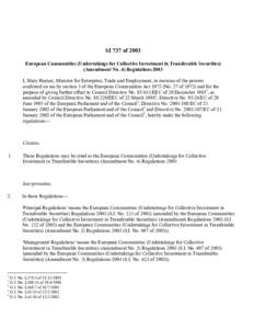 European Communities (Undertakings for Collective Investment in Transferable Securities) (Amendment No