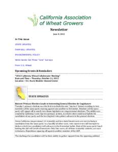 Newsletter June 8, 2012 In This Issue STATE UPDATES FARM BILL UPDATES ENVIRONMENTAL POLICY