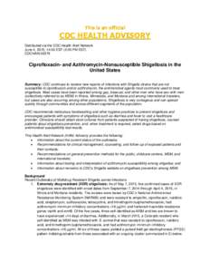 This is an official  CDC HEALTH ADVISORY Distributed via the CDC Health Alert Network June 4, 2015, 14:00 EST (2:00 PM EST) CDCHAN-00379