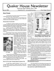 Quaker House Newsletter Front-Line Peace Witness Since 1969 January[removed]Fayetteville, NC www.quakerhouse.org