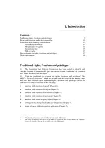 1. Introduction Contents Traditional rights, freedoms and privileges Rights and freedoms under the common law Protections from statutory encroachment Australian Constitution