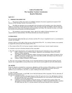 Canadian Tourism Commission Code of Conduct -1– Code of Conduct for The Canadian Tourism Commission