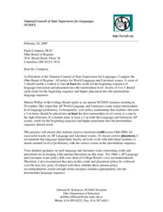 National Council of State Supervisors for Languages NCSSFL http://ncssfl.org ________________________________________________________________________ February 24, 2009