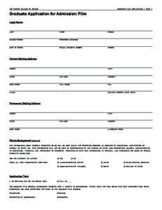 ART CENTER COLLEGE OF DESIGN 	  GRADUATE FILM APPLICATION / PAGE 1 Graduate Application for Admission: Film Legal Name