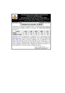 SWAMI RAMANANDA TIRTHA INSTITUTE OF SCIENCE & TECHNOLOGY Ramananda Nagar, Post: SLBC., NALGONDA[removed]Approved by AICTE New Delhi, Affiliated to JNTU Hyderabad) Estd:1996