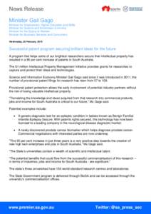 News Release Minister Gail Gago Minister for Employment, Higher Education and Skills Minister for Science and Information Economy Minister for the Status of Women Minister for Business Services and Consumers