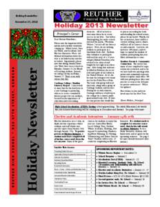 Holiday Newsletter November 27, 2013 Principal’s Corner  Holiday Newsletter