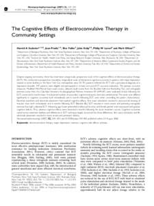Neuropsychopharmacology[removed], 244–254 & 2007 Nature Publishing Group All rights reserved 0893-133X/07 $30.00 www.neuropsychopharmacology.org The Cognitive Effects of Electroconvulsive Therapy in Community Settings