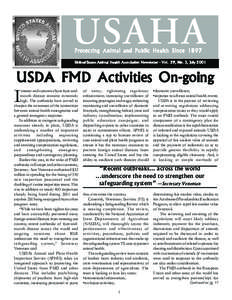 USAHA Protecting Animal and Public Health Since 1897 United States Animal Health Association Newsletter - Vol. 29, No. 3, July[removed]USDA FMD Activities On-going