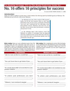 Pre-Reading Strategy: Fill-in-The-Blank Prediction Guide for:  No. 16 offers 16 principles for success As seen in USA TODAY, October 17, 2005  Introduction: