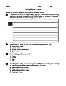 Student _________________________________________  Date ___________ Class ____________ The Grand Tour up River Answer the following questions after discussing the article in class.