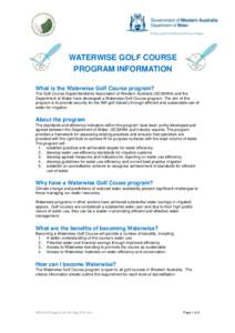 WATERWISE GOLF COURSE PROGRAME INFORMATION