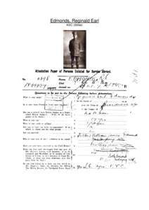Edmonds, Reginald Earl ASC (Stiles) Date of Enlistment: Date of Discharge: Place of Enlistment: Sydney Showgrounds NSW
