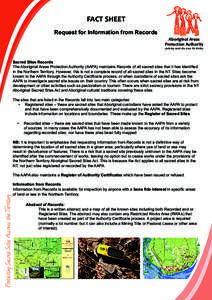 FACT SHEET Request for Information from Records Aboriginal Areas Protection Authority protecting sacred sites across the territory