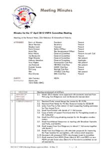 Meeting Minutes Sept 2011 Minutes for the 17 April 2012 VHPA Committee Meeting Meeting at the Retreat Hotel, 226 Nicholson St Abbotsford Victoria.