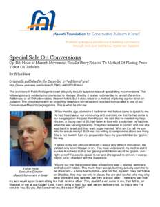 Special Sale On Conversions  Op-Ed: Head of Masorti Movement Recalls Story Related To Method Of Placing Price