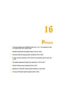 16 Prices • The annual average rate of inflation for 2012 was +1.7%. This compares to a rate of +2.6% for 2011 and -1.0% for 2010.