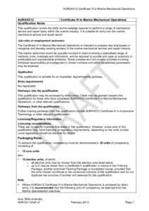 AURXXX12 Certificate III in Marine Mechanical Operations  AURXXX12 Qualification Notes  Certificate III in Marine Mechanical Operations
