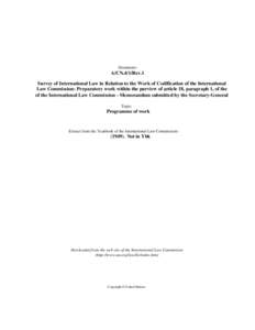 Survey of International Law in Relation to the Work of Codification of the International Law Commission: Preparatory work within the purview of article 18, paragraph 1, of the of the International Law Commission - Memora