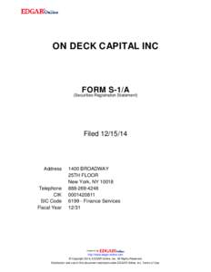 ON DECK CAPITAL INC  FORM S-1/A (Securities Registration Statement)