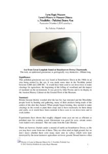 Lyme Regis Museum Lyme’s History in Museum Objects 2. Neolithic - Polished Stone Axe Accession Number LRM[removed]By Felicity Hebditch