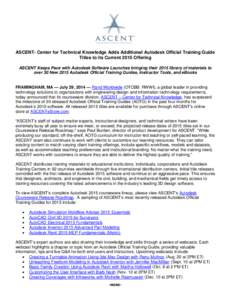 ASCENT- Center for Technical Knowledge Adds Additional Autodesk Official Training Guide Titles to its Current 2015 Offering