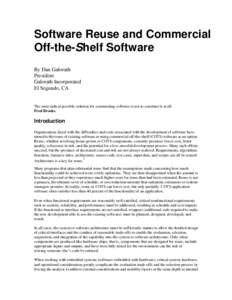 Commercial off-the-shelf / Custom software / Software engineering / Code reuse / Government off-the-shelf / Reusability / Component-based software engineering / SEER-SEM / Software design / Definitive Media Library